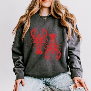 Simply Sage Market Women's Lightweight Garment Dyed Graphic Sweatshirt Two Lobsters - 1 of 4