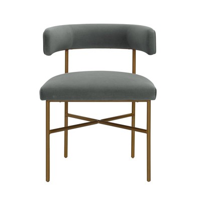 Modern Gray Velvet Upholstered Arm Chair with Wood & Metal Accents