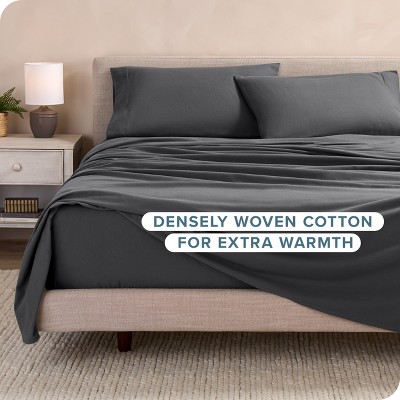 Gray Organic Cotton Flannel Queen Sheet Set with Deep Pockets