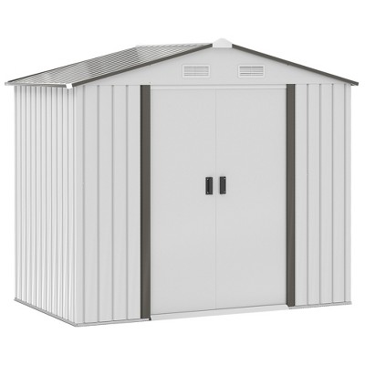 Outsunny 7' x 4' Steel Storage Shed Organizer, Garden Tool house with 4 Vents and 2 Easy Sliding Doors for Backyard, Patio, Garage, Lawn, White