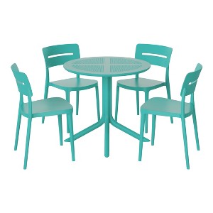 WestinTrends Playa Modern 5-Piece Resin Round Patio Dining Table Set with Stackable Patio Dining Chairs - 1 of 4