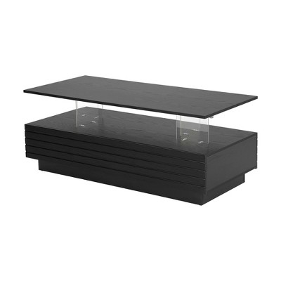 Lirago 47" Modern Black Rectangular LED Lights Coffee Table with 2 Storage Drawers Wood Thick Design Open Shelving