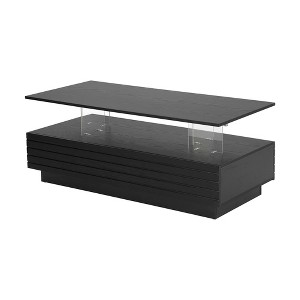 Lirago 47" Modern Black Rectangular LED Lights Coffee Table with 2 Storage Drawers Wood Thick Design Open Shelving - 1 of 4