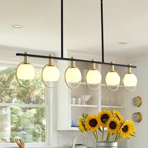 BAOURE 34.25" Black and Gold Chandelier, 4 Lights Kitchen Island Lighting, Dining Room Light Fixture with Glass Shade,Linear Chandeliers for Kitchen - 1 of 4