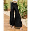 Women's Elastic Smocked Loose Wide Leg High Waist Pants  With Belt - 2 of 4