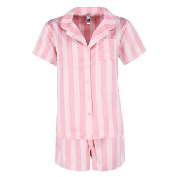 PJ Couture Women's Pink Stripe Notch Collar Short Set