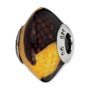 Black Bow Jewelry Brown/Yellow Glitter Overlay Glass & Sterling Silver Bead Charm, 17mm - 1 of 4