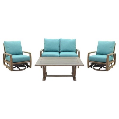 Avalon 4pc FSC Teak Motion Loveseat Seating Group - Heather Gray - Courtyard Casual