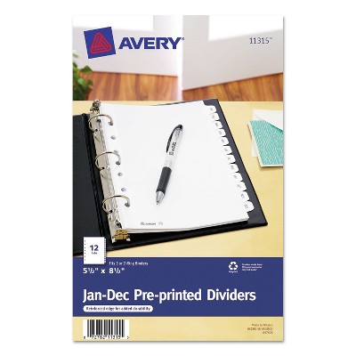 Avery Preprinted Tab Dividers 12-Tab 8 1/2 x 5 1/2 11315