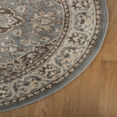 Gray Round Medallion Floral Scroll Synthetic Rug