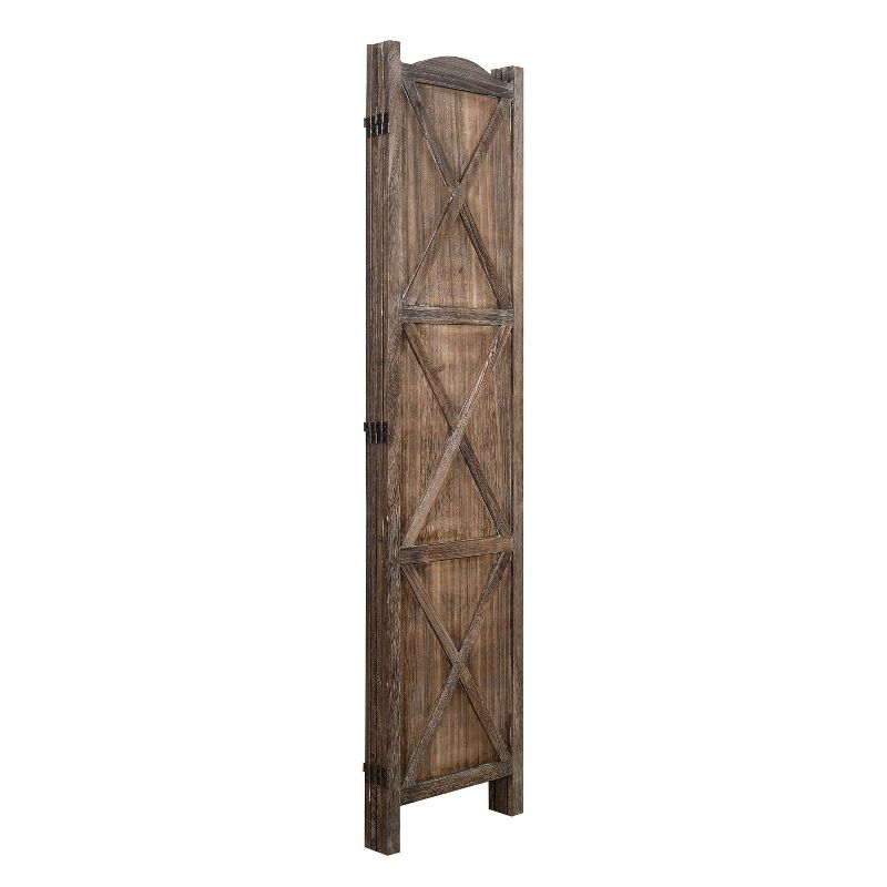 Rancho Barn 4 Panel Room Divider with Folding Screen Room Partition Paulownia Wood Brown - Proman Products, 3 of 9