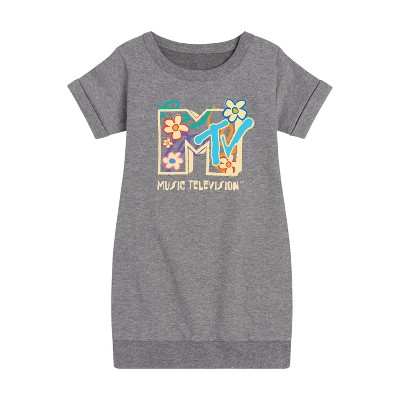 - MTV - Drawn Floral Logo Graphic Short Sleeve Fleece Dress