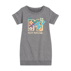 - MTV - Drawn Floral Logo Graphic Short Sleeve Fleece Dress - 1 of 3