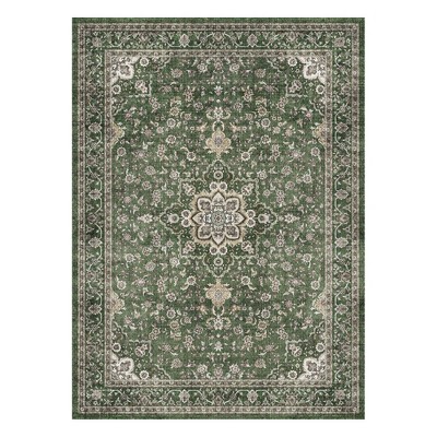 MontVoo Vintage Floral Washable Area Rug Forest Green