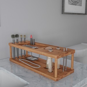 Makeup Station - Eco-Friendly Compact Modern Natural Bamboo Skincare Cosmetic and Vanity Organizer for Bedroom, Bathroom, or Dorm by Hastings Home - 1 of 4