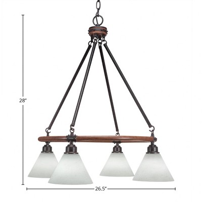 Toltec Lighting Blacksmith 4 - Light Chandelier in  Painted Wood/Dark Granite with 7" White Muslin Shade