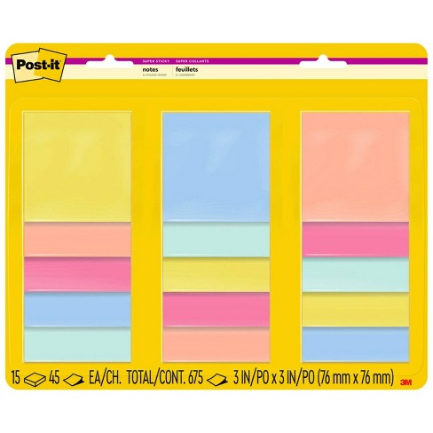 Post-it 15pk 3&quot; Super Sticky Notes 45 Sheets/pad - Pastel : Target