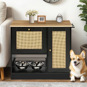 Dog Feeding Station with Storage, Pet Food Storage Cabinet with Dog Bowls, Hidden Tilt-Out Pet Feeder Station for Dogs and Cats Feeding & Watering - 1 of 4