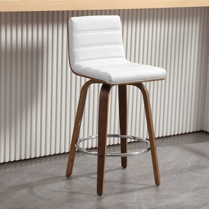Bekrvio 26" Counter Height Bar Stools - PU Leather Swivel, L Shape Back, Upholstered, Mid-Century Modern Chairs for Kitchen Counter Island - 1 of 4