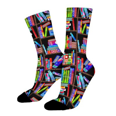 School Book Shelves Women Printed Crew Socks Funny Funky Socks Soft Polyester Novelty Gifts for Artists Men