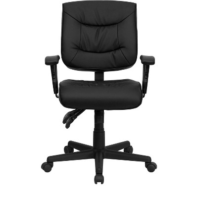 Black Leather Adjustable Swivel Task Office Chair with Arms