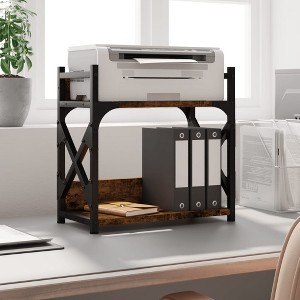 Aghana Digitals 2-Tier Smoked Oak Engineered Wood & Metal Printer Stand with Adjustable Feet, - 1 of 4