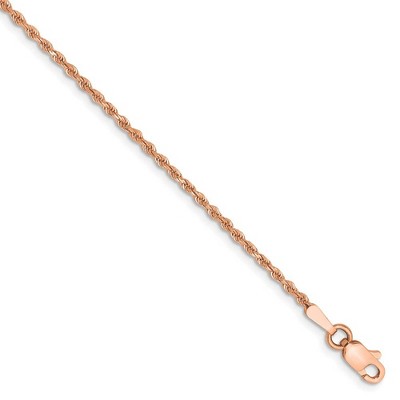 Black Bow Jewelry 14k Rose Gold 1.5mm D/C Solid Rope Chain Anklet, 9 Inch