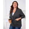 Plus Size Women's Notched Collar Knit Cardigan Pocket Sweater Coat - 2 of 4