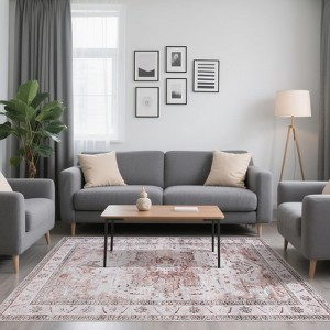 Area Rugs for Living Room - Soft Vintage Geometric Floral Design, Machine Washable, Anti-Slip TPR Backing, Durable Reinforced Edges, Home Decor - 1 of 4