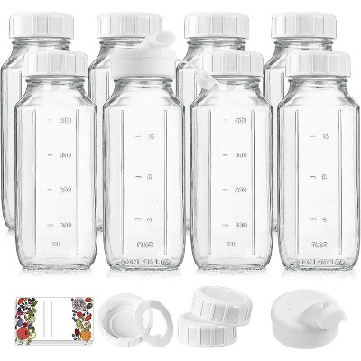 Reusable Glass Milk Bottles with Screw Lids, 8 Pack 16 Oz Jars with Pour Spouts