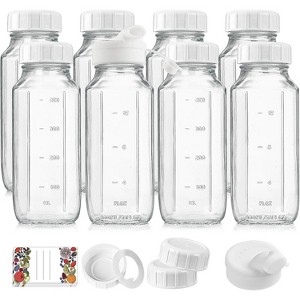 Reusable Glass Milk Bottles with Screw Lids, 8 Pack 16 Oz Jars with Pour Spouts - 1 of 4