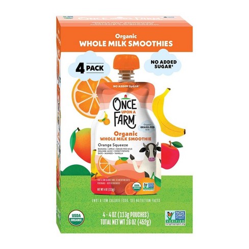 Once Upon A Farm Grassfed Orange Squeeze Whole Milk Smoothie - 16oz/4ct ...