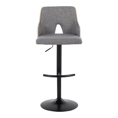 Stella Adjustable Swivel Barstools with Gray Fabric and Wood Back