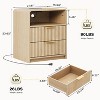 Angel Sar Mid-Century Modern Nightstand with Charging Station, Fluted Wood Bedside Table with 2 Drawers & USB Ports, Natural Finish - 3 of 4