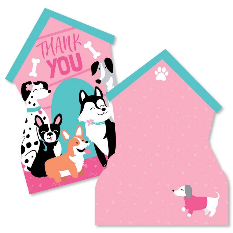 Big Dot of Happiness Pawty Like a Puppy Girl - Shaped Thank You Cards - Pink Dog Baby Shower or Birthday Party Thank You Cards & Envelopes - Set of 12, 1 of 9