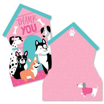 Big Dot of Happiness Pawty Like a Puppy Girl - Shaped Thank You Cards - Pink Dog Baby Shower or Birthday Party Thank You Cards & Envelopes - Set of 12