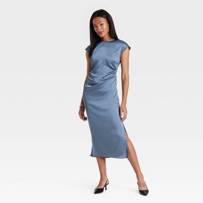 Women's Short Sleeve Ruched Midi Shift Dress - A New Day™ Blue S