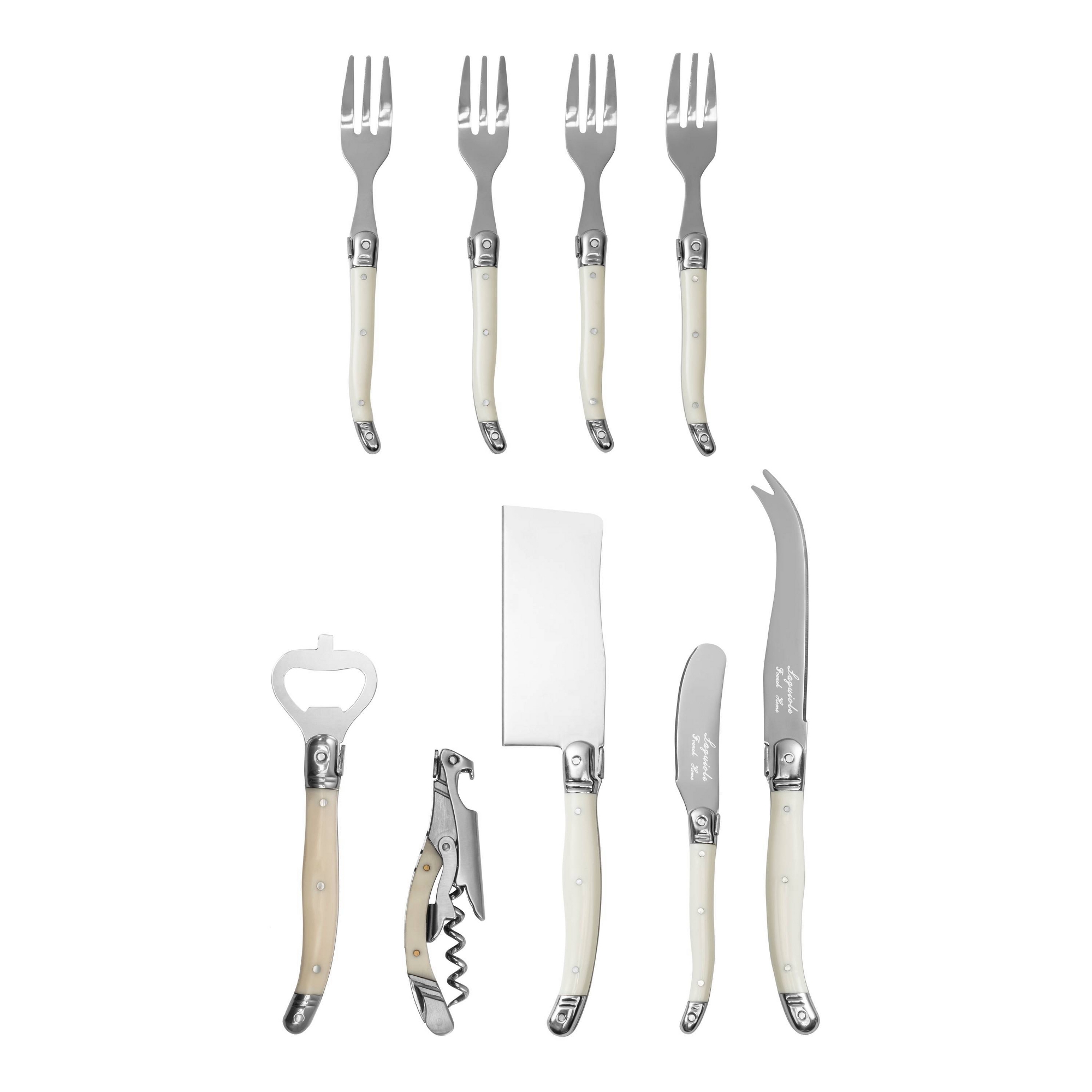 French Home Laguiole Essential 9pc Charcuterie and Barware Set with Faux Ivory Handle