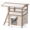 GustoWave Outdoor Indoor Cat House, Feral Cat House with PVC Roof 2 Story Wooden Cat Shelter with Climbing Ladder for Multi Cats, Cream - 2 of 4