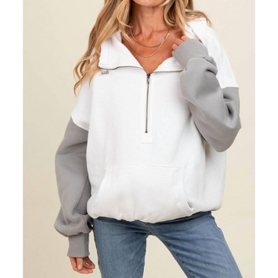 Women's Oversized Color Block Elastic Hem Fleece Hoodie - BiBi