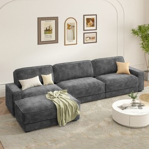 Dyonery 119" L Shaped Couch Modular Sectional Sleeper Sofa, CHENILLE Fabric with Deep Seat, Tool-Free Assembly - 1 of 4