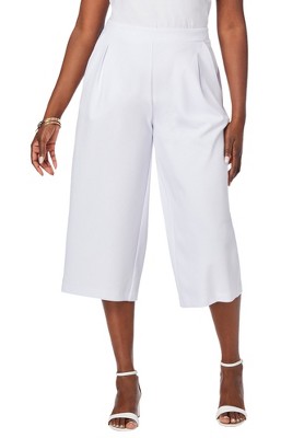 Jessica London Women's Plus Size Wide-Leg Crop Crepe Pants