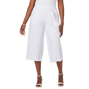 Jessica London Women's Plus Size Wide-Leg Crop Crepe Pants - 1 of 4