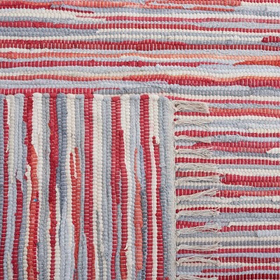 Handmade Boho Stripe Cotton Flat Woven Area Rug, Red 30"x4"