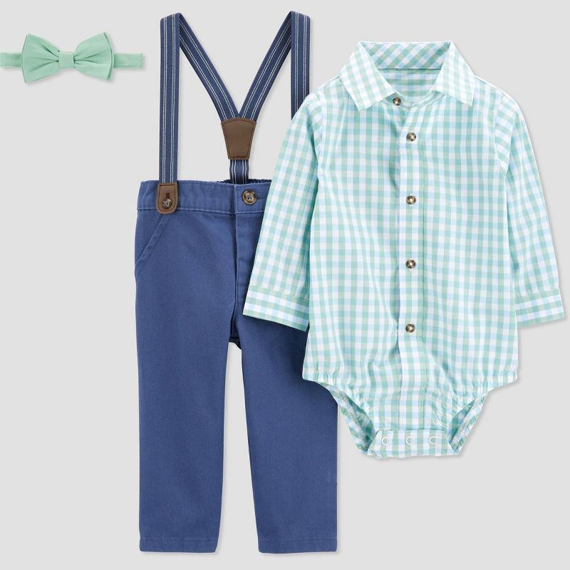 Carter's Just One You® Baby Boys' Gingham Suspender Top & Pants Set with Bow Tie - Green, 5 of 8