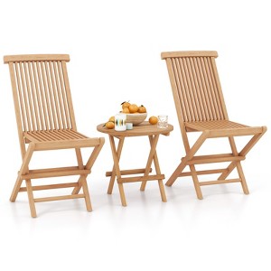 Tangkula 3PCS Teak Wood Slatted Set Round Table Folding Chair without Assembly Patio - 1 of 4