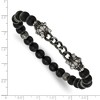 Chisel Stainless Steel Antiqued White Bronze-plated Dragon Heads 8mm Agate and Onyx Beaded 7.5" Stretch Bracelet - 3 of 4