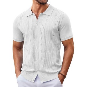 COOFANDY Mens Knit Button Down Shirt Short Sleeve Summer Casual Shirts Vintage Beach Vacation Shirts - 1 of 4