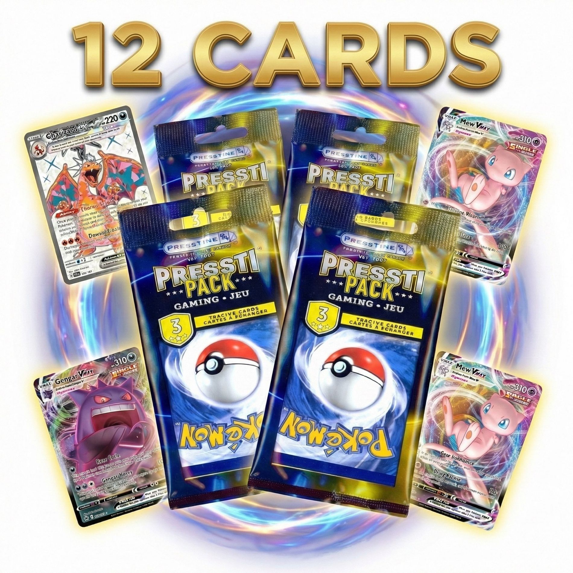 4-Pack Presstine Pokemon Presstipack 3-Card Packs - 12 Cards Total