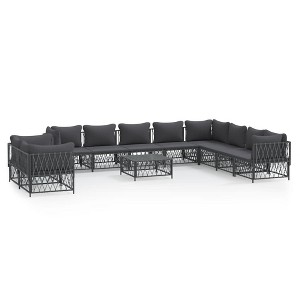 vidaXL Patio Furniture Set 11 Piece Garden Sectional Sofa with Cushions Steel - Anthracite - 1 of 4